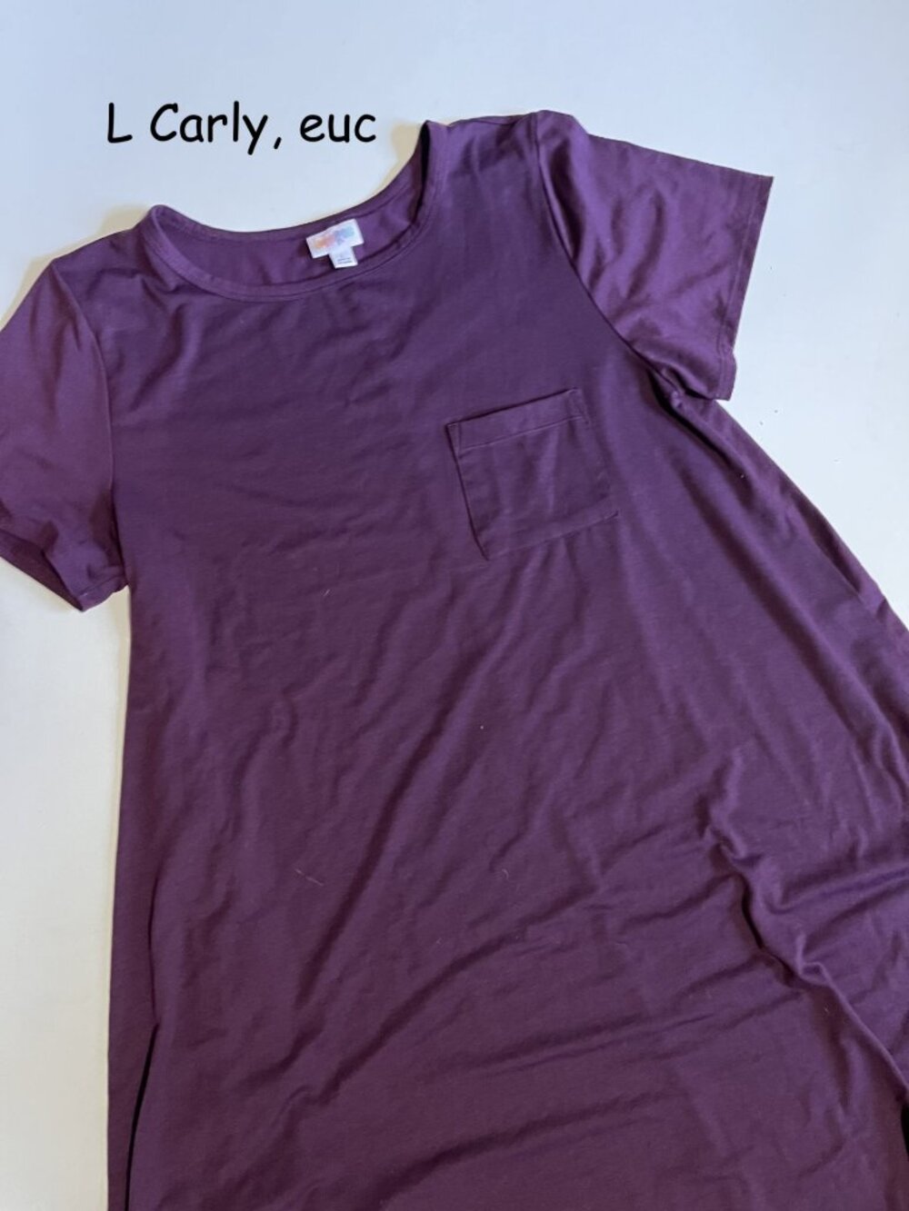 Large Lularoe Carly a-line hi-low dress, solid purple